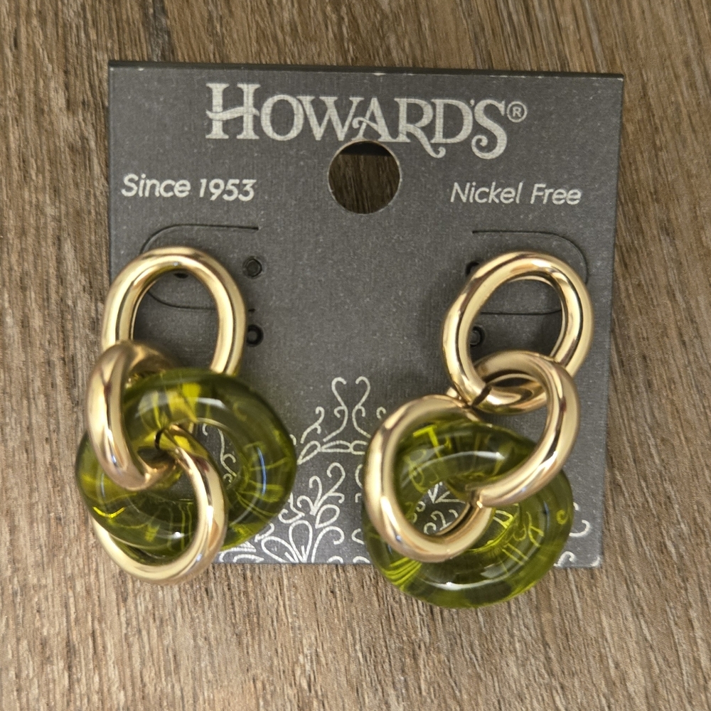 Howards Green & Gold Loop Earrings